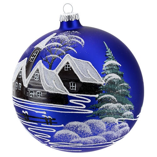 Christmas ball ornament blue village 150 mm in blown glass 3