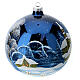 Boule de Noël verre 150 mm village sur fond bleu s4