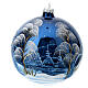 Boule de Noël verre 150 mm village sur fond bleu s5