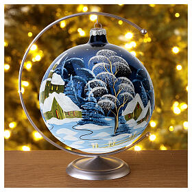 Bola de Natal azul escuro paisagem 150 mm vidro soprado