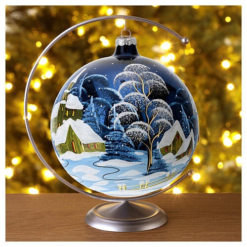 Bola de Natal azul escuro paisagem 150 mm vidro soprado 2