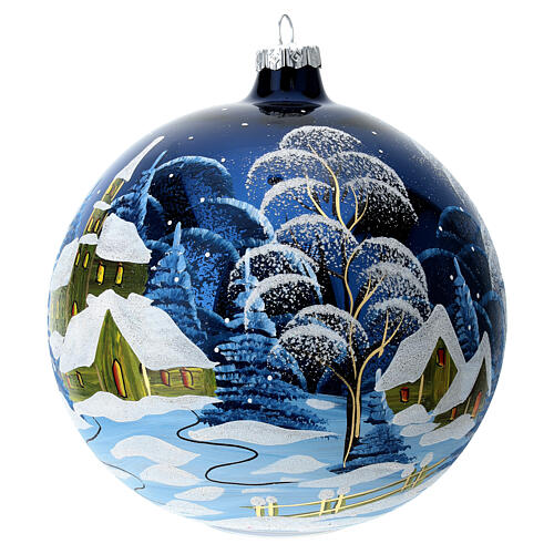 Bola de Natal azul escuro paisagem 150 mm vidro soprado 3