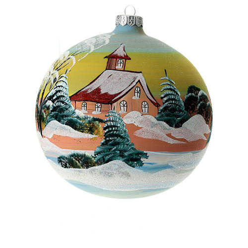 Christmas ball decoration with sunset landscape 150 mm in blown glass 1