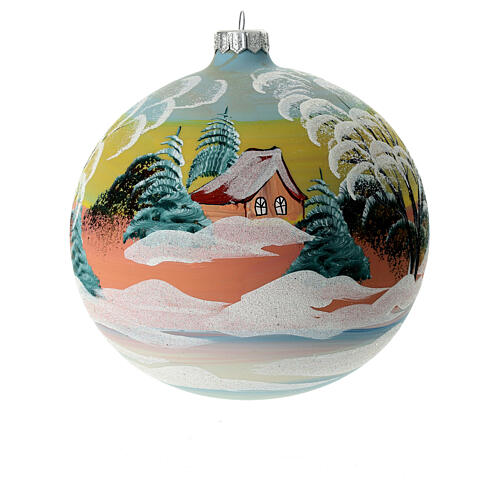 Christmas ball decoration with sunset landscape 150 mm in blown glass 7