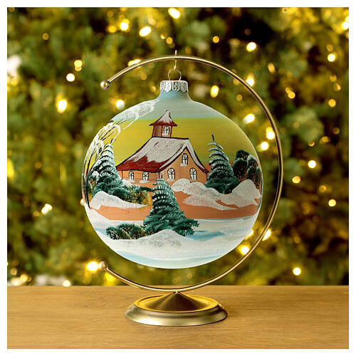 Christmas ball decoration with sunset landscape 150 mm in blown glass 2