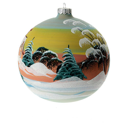 Christmas ball decoration with sunset landscape 150 mm in blown glass 3