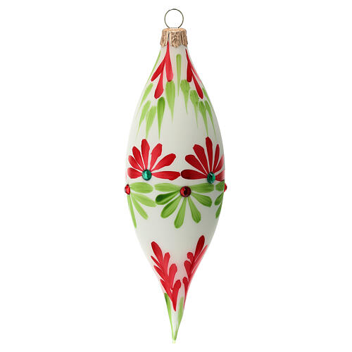 Teardrop ornament double pointed white blown glass 130 mm 3 pcs 2