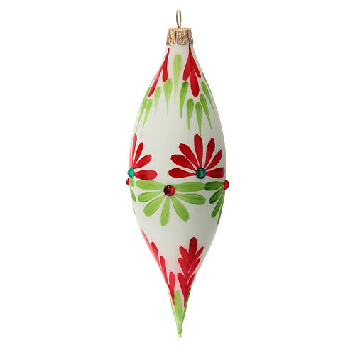 Teardrop ornament double pointed white blown glass 130 mm 3 pcs 3