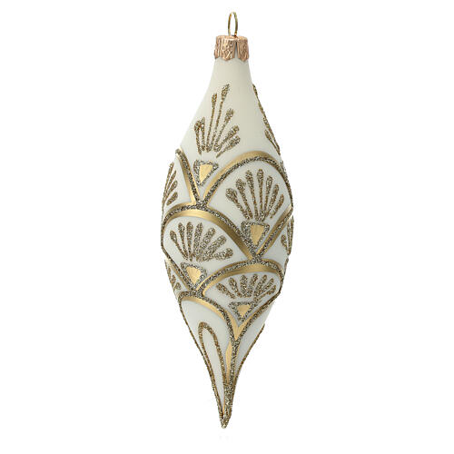 Teardrop ornament 3 pcs set white double pointed with golden decorations 130 mm 2