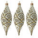 Teardrop ornament 3 pcs set white double pointed with golden decorations 130 mm s1