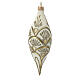 Teardrop ornament 3 pcs set white double pointed with golden decorations 130 mm s2