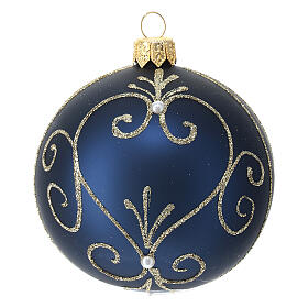 Blue Christmas ornaments with golden glitter 80 mm 6 pcs