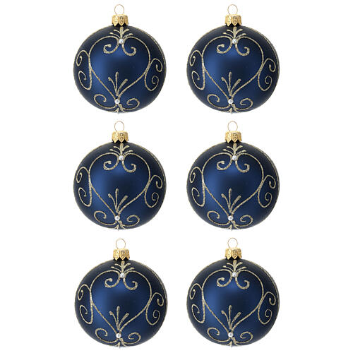 Blue Christmas ornaments with golden glitter 80 mm 6 pcs 1