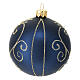 Blue Christmas ornaments with golden glitter 80 mm 6 pcs s3