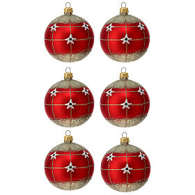 Boules de Noël rouge verre soufflé avec paillettes 80 mm 6 pcs