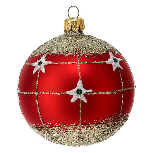 Blown glass red ornament with glitter 80 mm 6 pcs 2