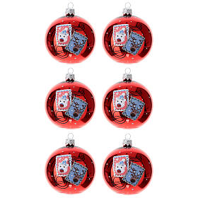 Box of 6 red Christmas balls with stamps 80 mm