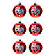 Boules de Noël verre soufflé timbres sur fond rouge 80 mm 6 pcs s1