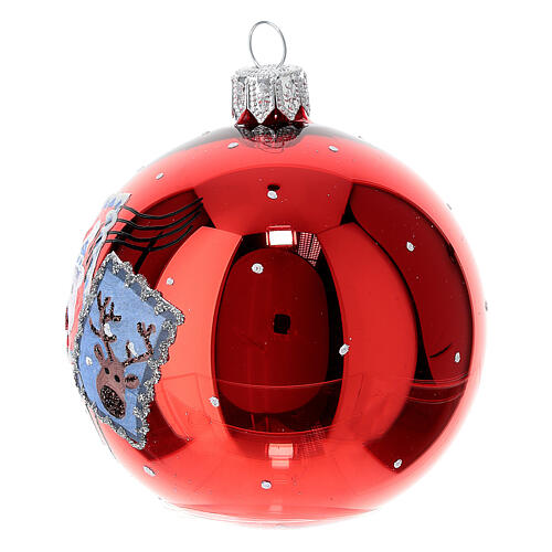 Scatola 6 pz palline natalizie con francobolli vetro soffiato 80 mm 3