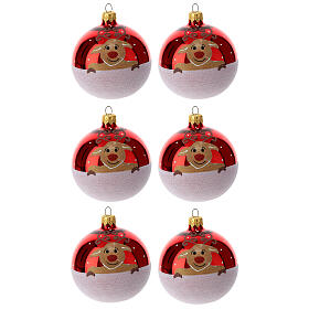 Box of 6 Christmas balls with reindeer 80 mm
