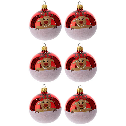 Box of 6 Christmas balls with reindeer 80 mm 1