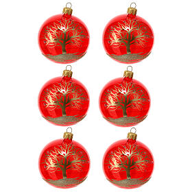 Bolas de Natal vermelhas com decoração prateada 100 mm 6 peças