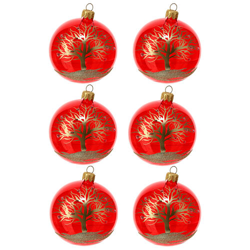 Bolas de Natal vermelhas com decoração prateada 100 mm 6 peças 1
