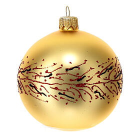 Set of 6 golden Christmas balls with red and black glitter 80 mm