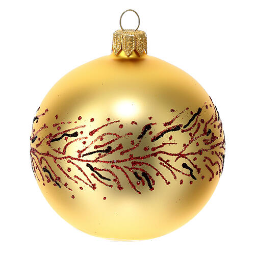 Set of 6 golden Christmas balls with red and black glitter 80 mm 3