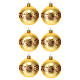 Set of 6 golden Christmas balls with red and black glitter 80 mm s1
