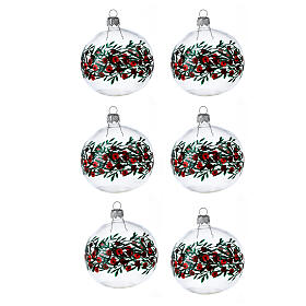 Christmas balls of 80 mm, blown glass, set of 6
