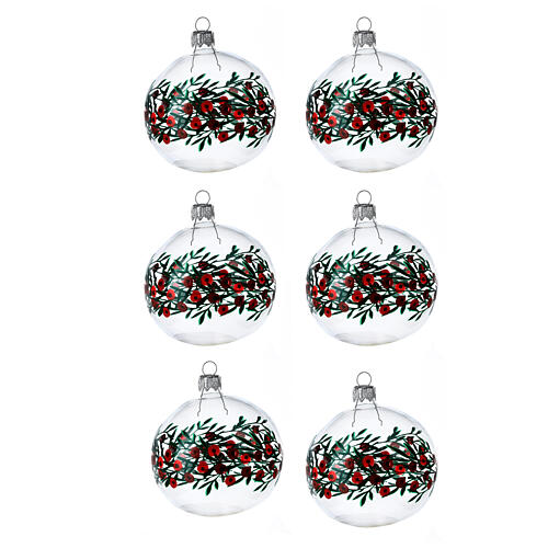Christmas balls of 80 mm, blown glass, set of 6 1