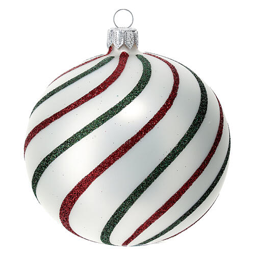 Set of 9 white Christmas balls with red and green glitter 100 mm 3