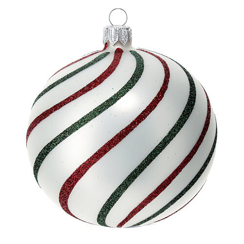 Set of 9 white Christmas balls with red and green glitter 100 mm 5