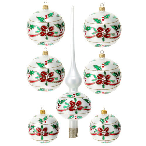 Set of 6 Christmas balls with topper, blown glass 1