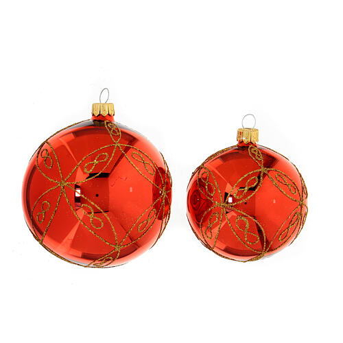 Set of 6 Christmas balls with topper, red blown glass 5