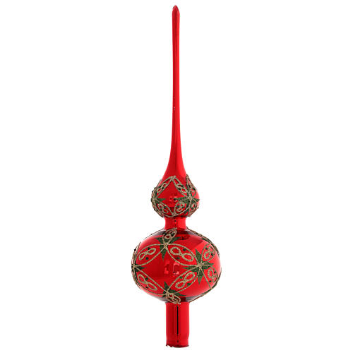 Set of 6 Christmas balls with topper, red blown glass 2