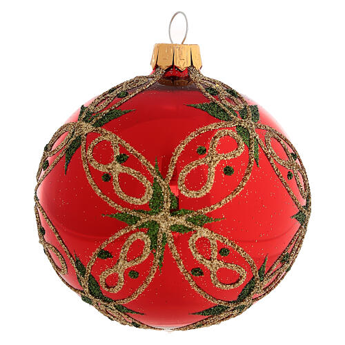 Set of 6 Christmas balls with topper, red blown glass 5