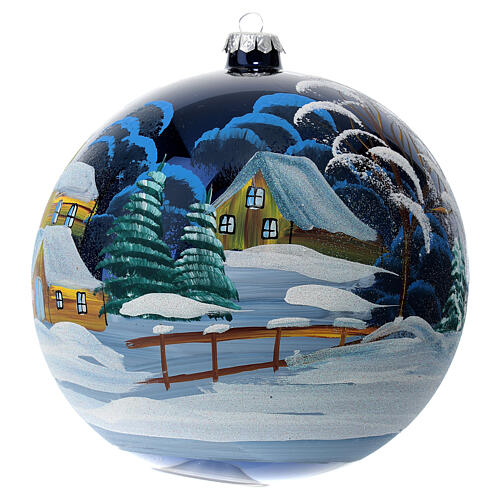 Christmas ball with snowy landscape by night, blown glass, 200 mm 1