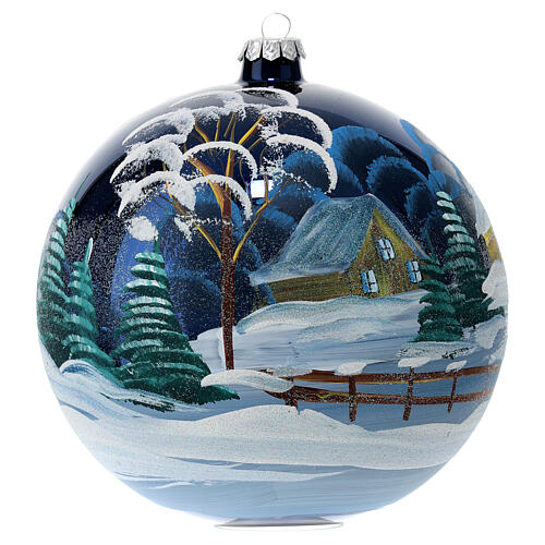 Christmas ball with snowy landscape by night, blown glass, 200 mm 3