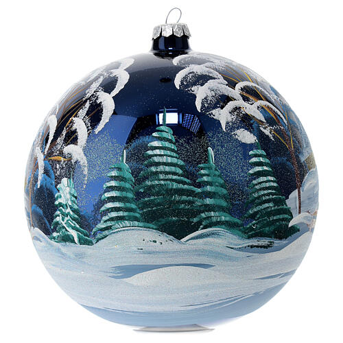 Christmas ball with snowy landscape by night, blown glass, 200 mm 4