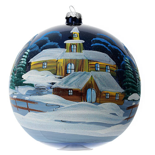 Christmas ball with snowy landscape by night, blown glass, 200 mm 5