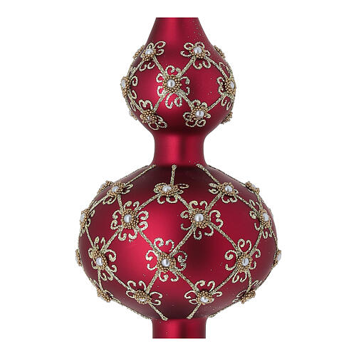 Rote mundgeblasene Baumspitze aus Glas mit goldenen Verzierungen 2