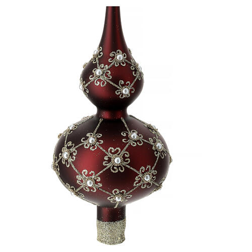 Christmas topper of red blown glass with golden pattern 4