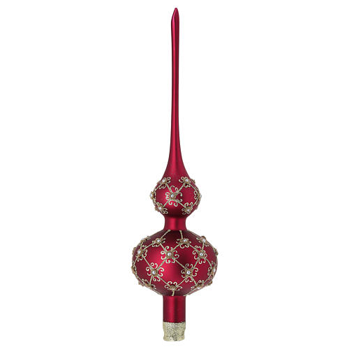 Punta de Navidad de vidrio soplado rojo motivos dorados 3