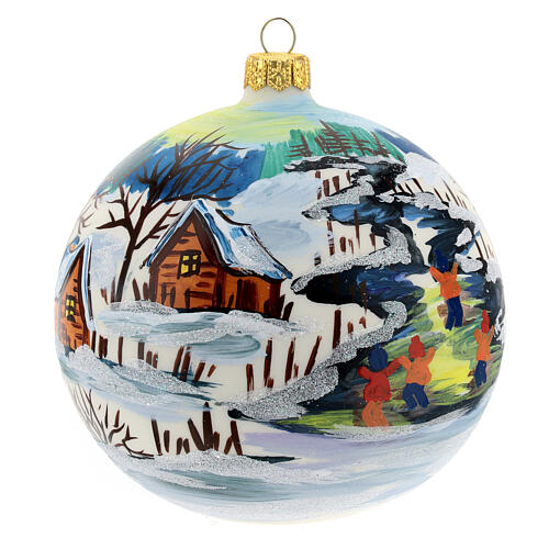 White Christmas ball with landscape 120 mm 3