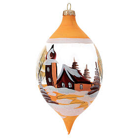 Weihnachtsanhänger, mundgeblasenes Glas, Ovalform, Schneelandschaft – 16 cm