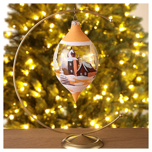 Weihnachtsanhänger, mundgeblasenes Glas, Ovalform, Schneelandschaft – 16 cm 2