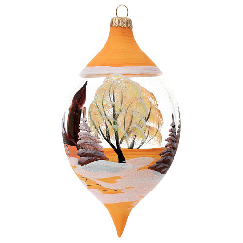 Weihnachtsanhänger, mundgeblasenes Glas, Ovalform, Schneelandschaft – 16 cm 3