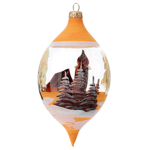 Weihnachtsanhänger, mundgeblasenes Glas, Ovalform, Schneelandschaft – 16 cm 5